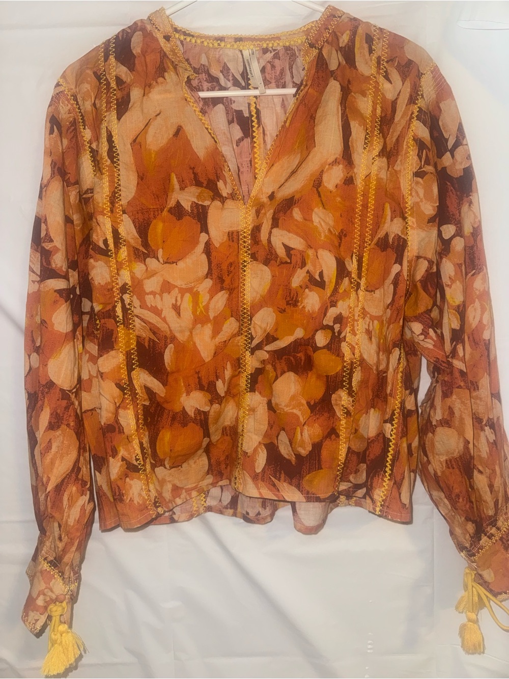 Anthropologie Sheer Floral Blouse in Rust and Cream